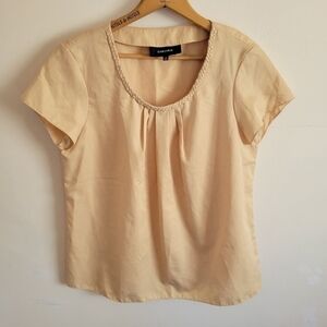 Jones Wear Short Sleeve Blouse Beige Tan Nude S M 6